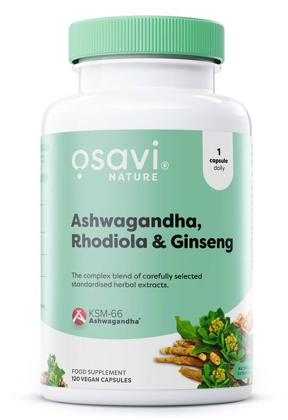 Ashwagandha + Rhodiola & Ginseng – 120 veganske kapsler – Nuvalia