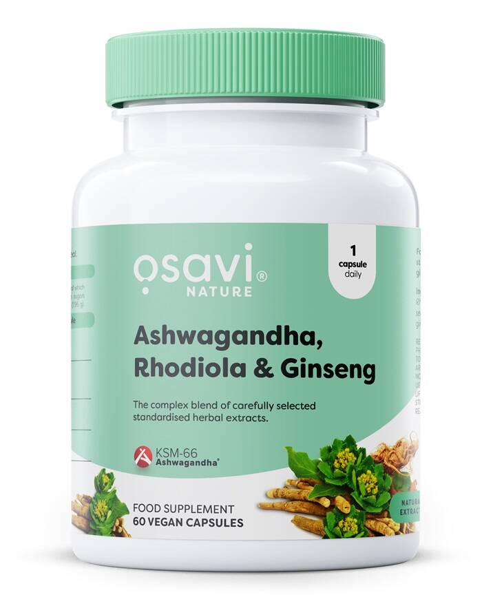 Ashwagandha + Rhodiola & Ginseng – 60 veganske kapsler – Nuvalia