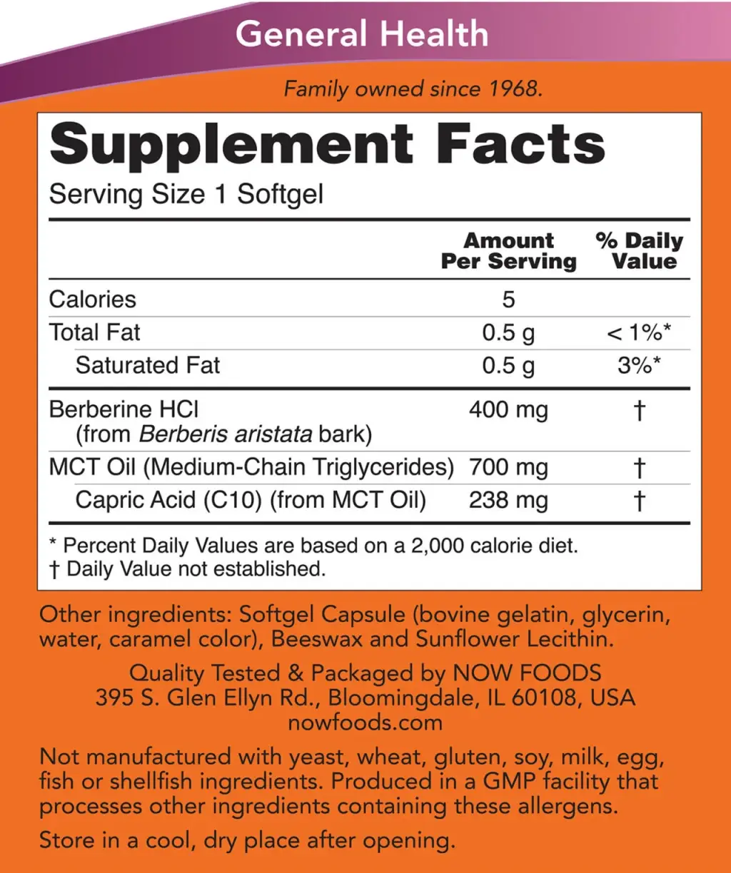Berberine Glucose* Support - NOW Foods - 90 Softgels - Billede 2