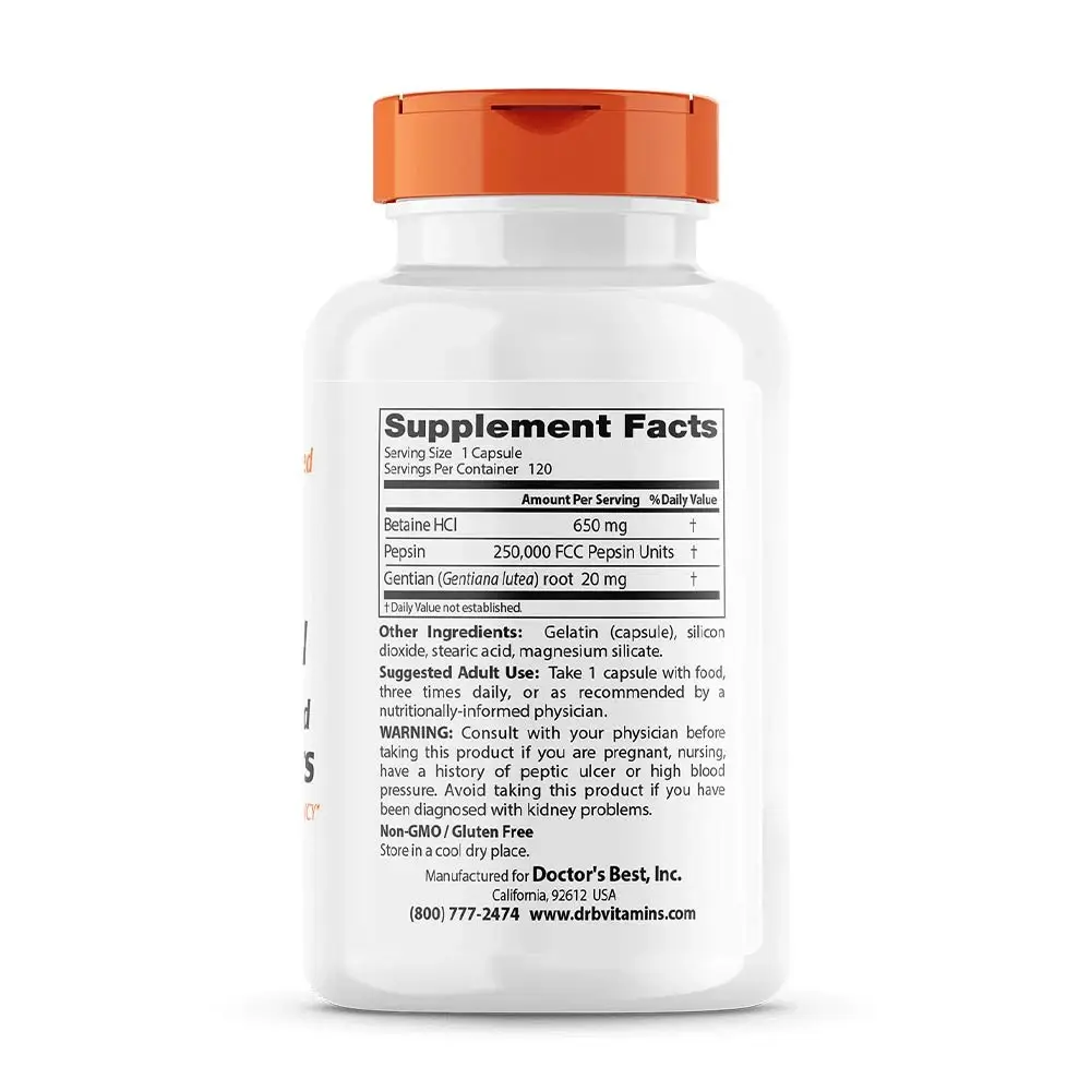 Betaine HCl Pepsin & Gentian Bitters – 120 kapsler - Billede 2