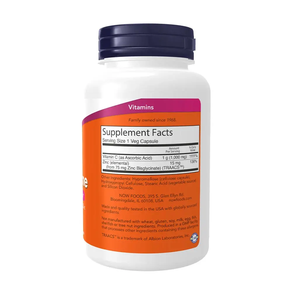 C-1000 Zinc - NOW Foods - 90 Veg Kapsler - Billede 2