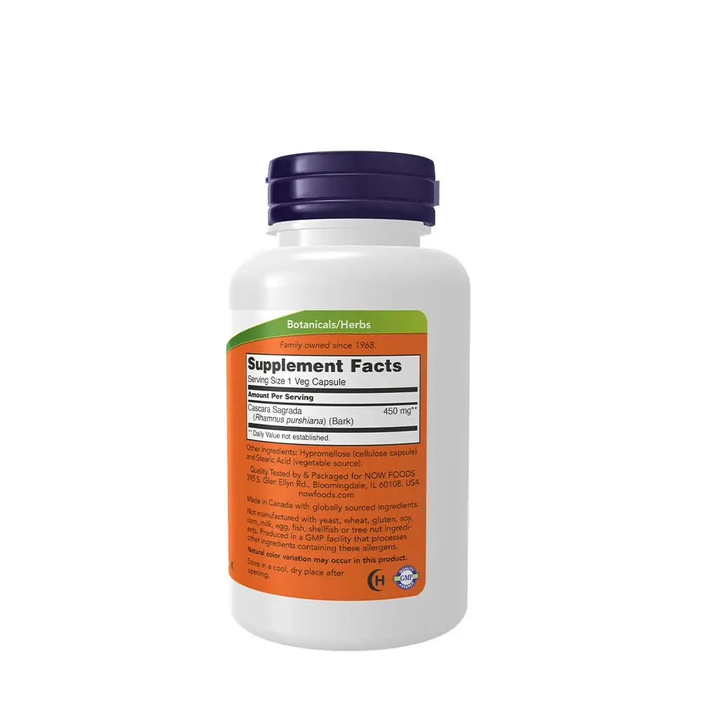 Cascara Sagrada 450 mg kapsler - NOW Foods - 100 vegetariske kapsler - Billede 2