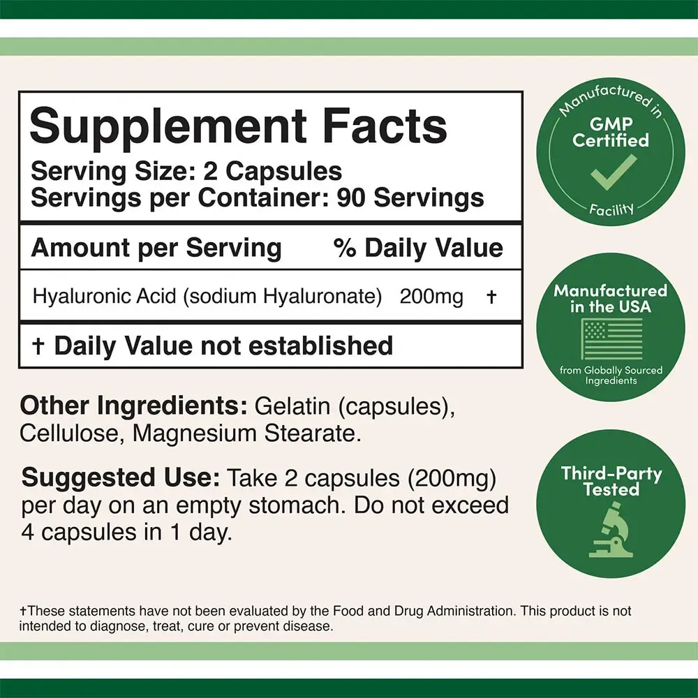 Double Wood Supplements Hyaluronic Acid - 180 Kapsler - Billede 2