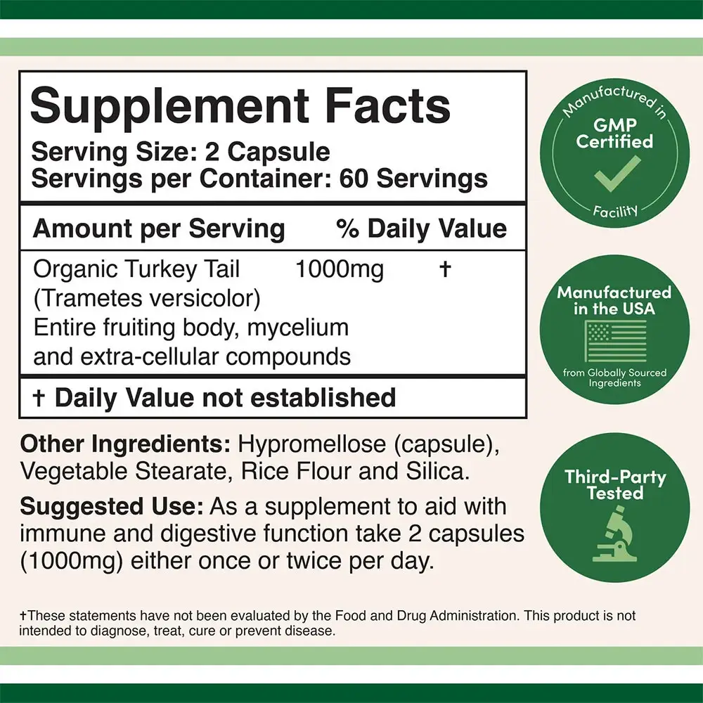 Double Wood Supplements Turkey Tail Mushroom (120 kapsler) - Billede 2