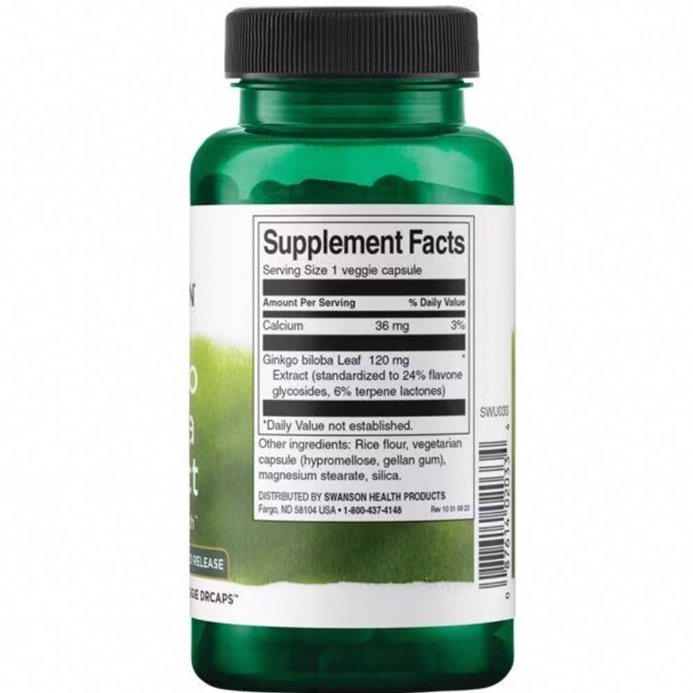Ginkgo Biloba Extract, 120mg – 100 veganske kapsler - Billede 3