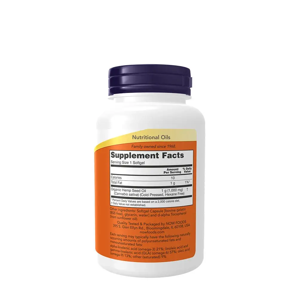 NOW Hemp Seed Oil 1000 mg - 120 Softgels - Billede 2