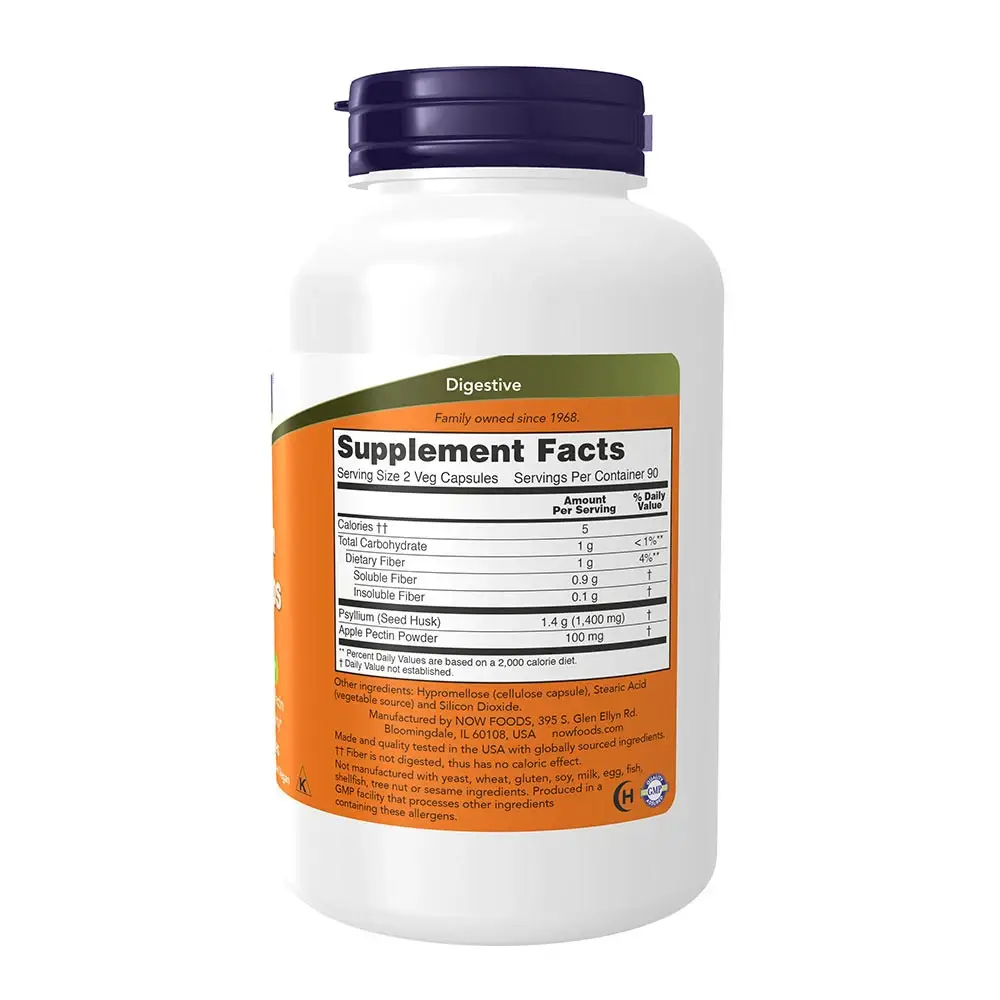 NOW Foods Psyllium Husk 700 mg - 180 Vegetariske Kapsler - Billede 2