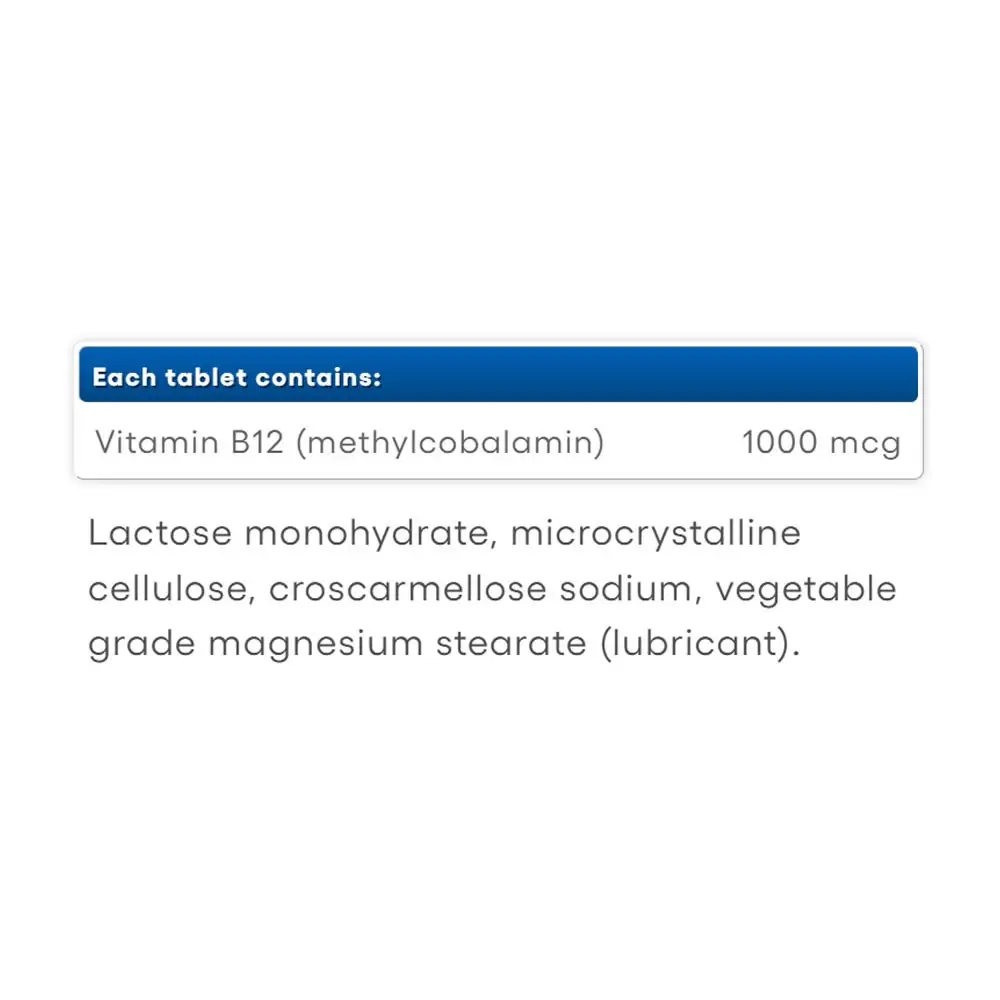 Natural Factors B12 Methylcobalamin 1000 mcg - 180 Tabletter - Billede 2