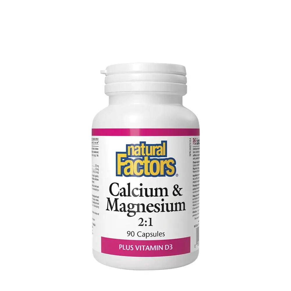 Natural Factors Calcium & Magnesium 2:1 Plus Vitamin D3 (90 kapsler) - Nuvalia