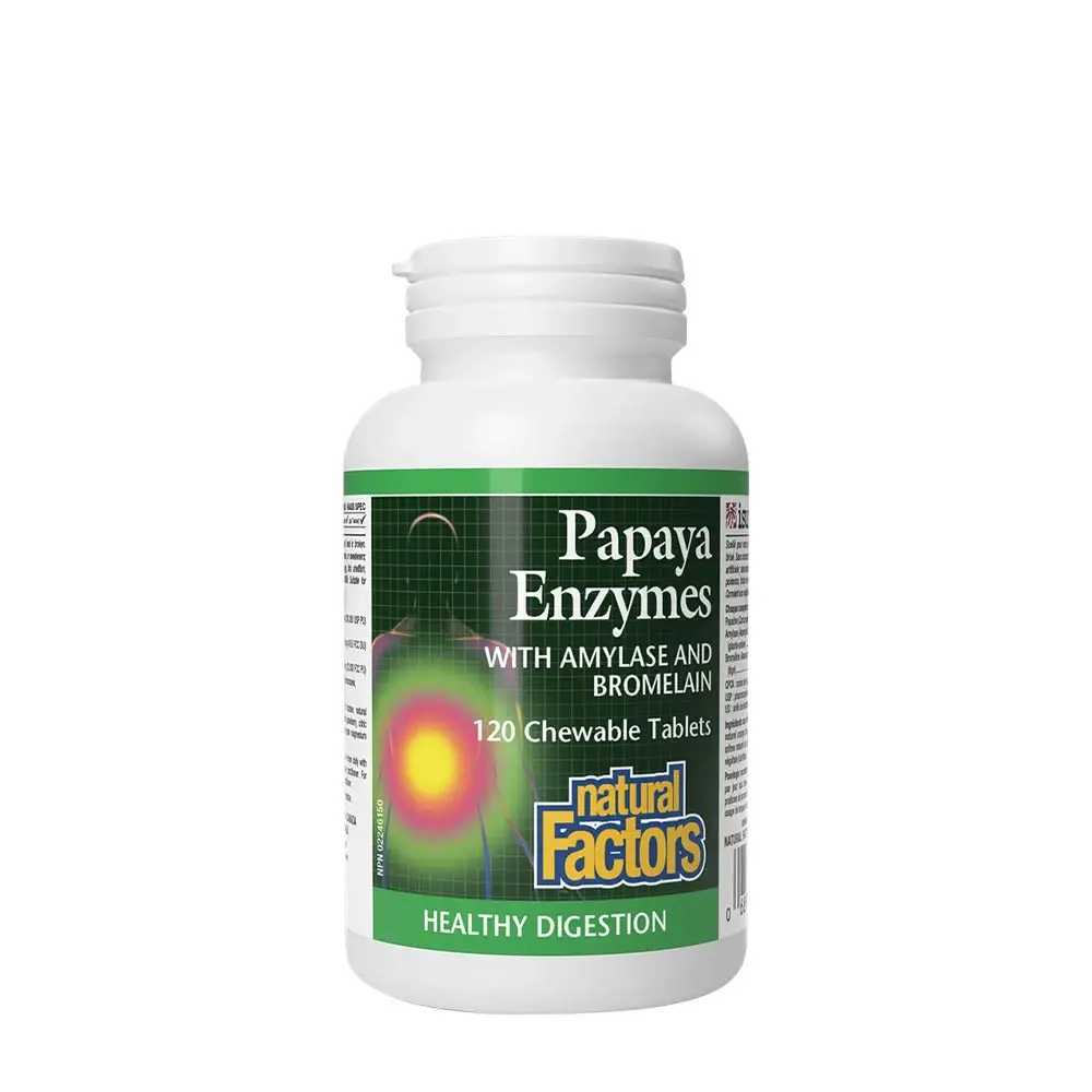 Natural Factors Papaya-enzymer med amylase og bromelain (120 tyggetabletter) - Nuvalia