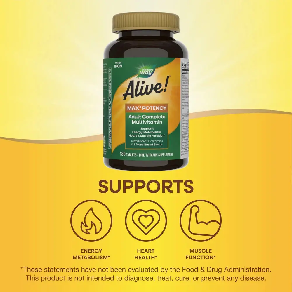 Natures Way Alive!® Max3 Potency Multivitamin (180 Tabletter) - Billede 7