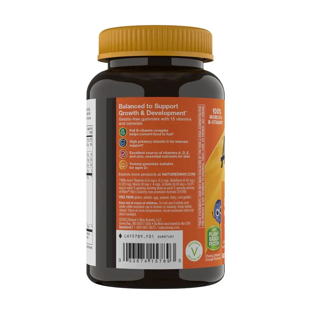 Natures Way Alive!® Premium Kids Multivitamin Gummy (90 Gummies, Kirsebær, Orange & Rød Grape) - Billede 8