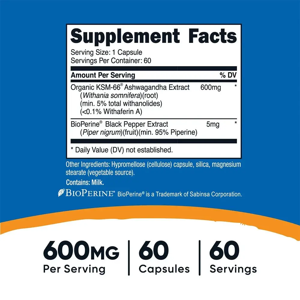 Nutricost KSM-66 Ashwagandha Root Extract 600mg – 60 Vegetariske Kapsler - Billede 2