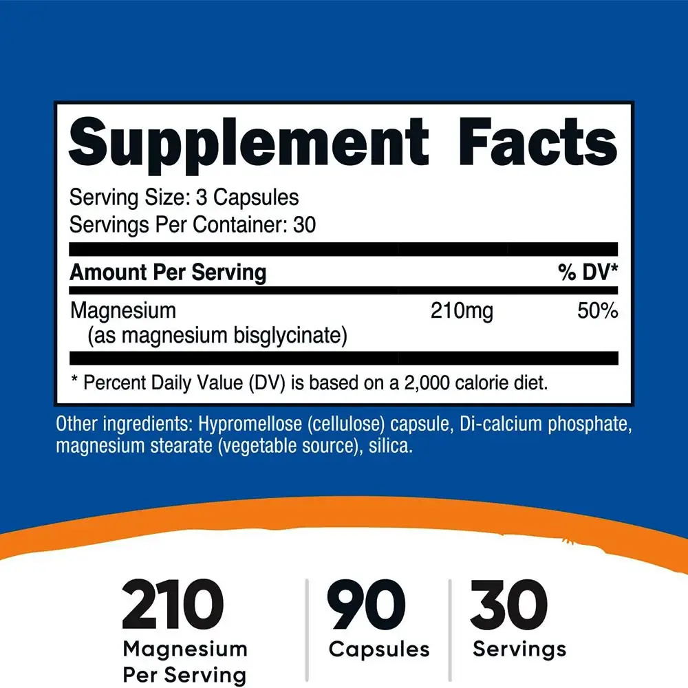 Nutricost Magnesium Glycinate 210 mg (90 kapsler) - Billede 2