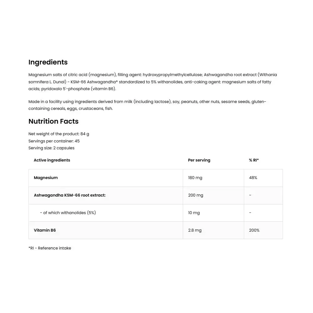 Ostrovit KSM-66 Ashwagandha® + Magnesium + B6 P-5-P (90 Vegetabilske Kapsler) - Billede 2