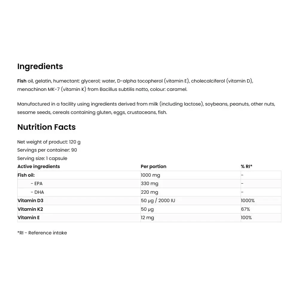 Ostrovit Omega 3 D3 + K2 (90 Kapsler) - Billede 2
