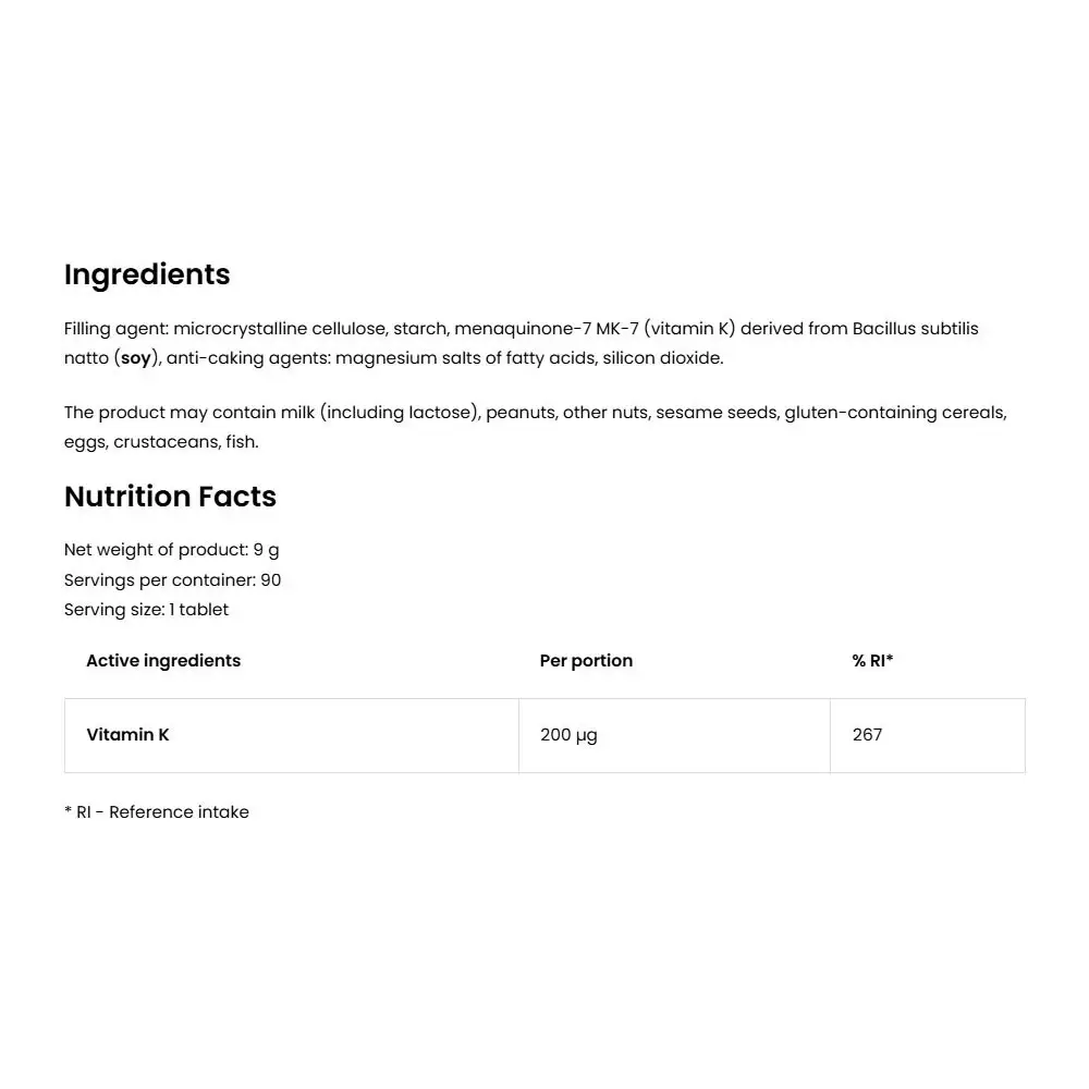 Ostrovit Vitamin K2 200 Natto MK-7 (90 Tabletter) - Billede 2