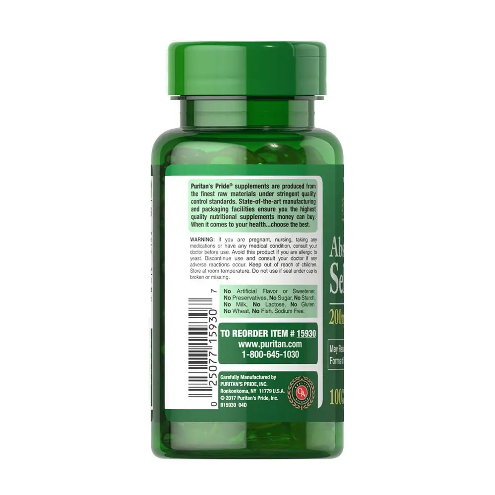 Puritan's Pride Absorbable Selenium 200 mcg (100 Softgels) - Billede 3