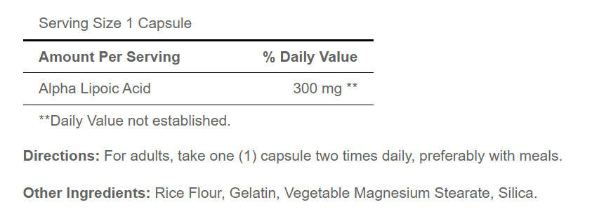 Puritan's Pride Alpha Lipoic Acid 300 mg (60 Kapsler) - Billede 2