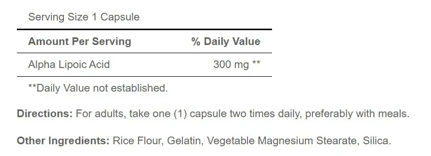 Puritan's Pride Alpha Lipoic Acid 300 mg (60 Kapsler) - Billede 5