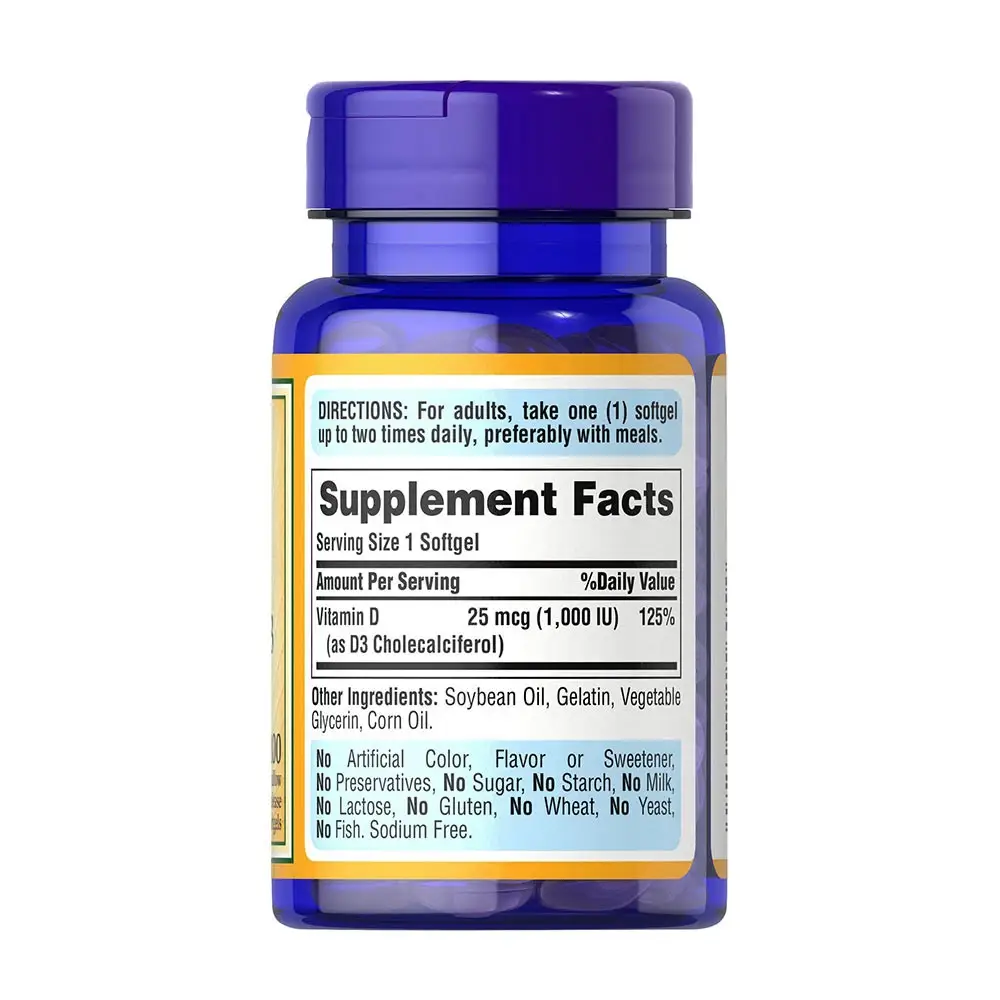 Puritan's Pride Vitamin D3 1000 IU (100 Softgels) - Billede 4
