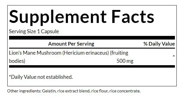 SWANSON FS Lion's Mane (Hericium erinaceus) 500mg - 60 kaps - Billede 3