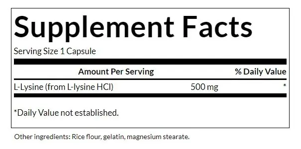 SWANSON L-Lizyna 500mg 100kaps - Billede 2
