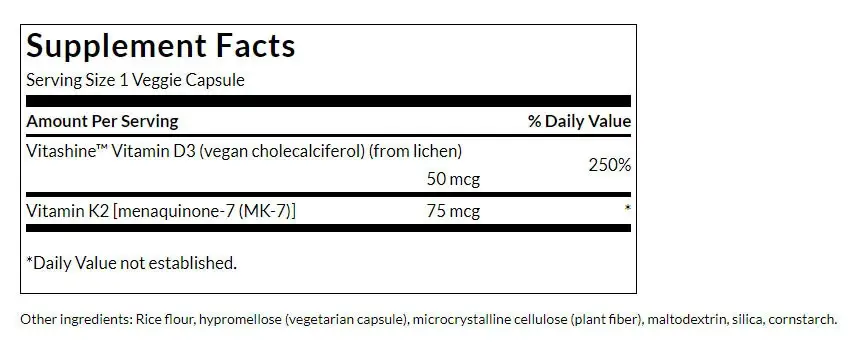 SWANSON Vitamin D3 2000IU + K2 75mcg 60vcaps - Billede 2