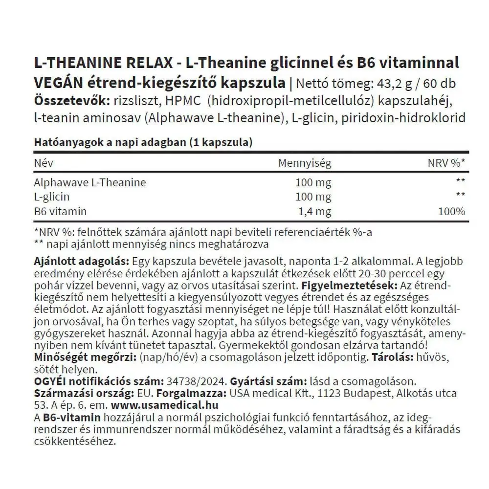USA medical L-Theanine Relax (60 kapsler) - Billede 2