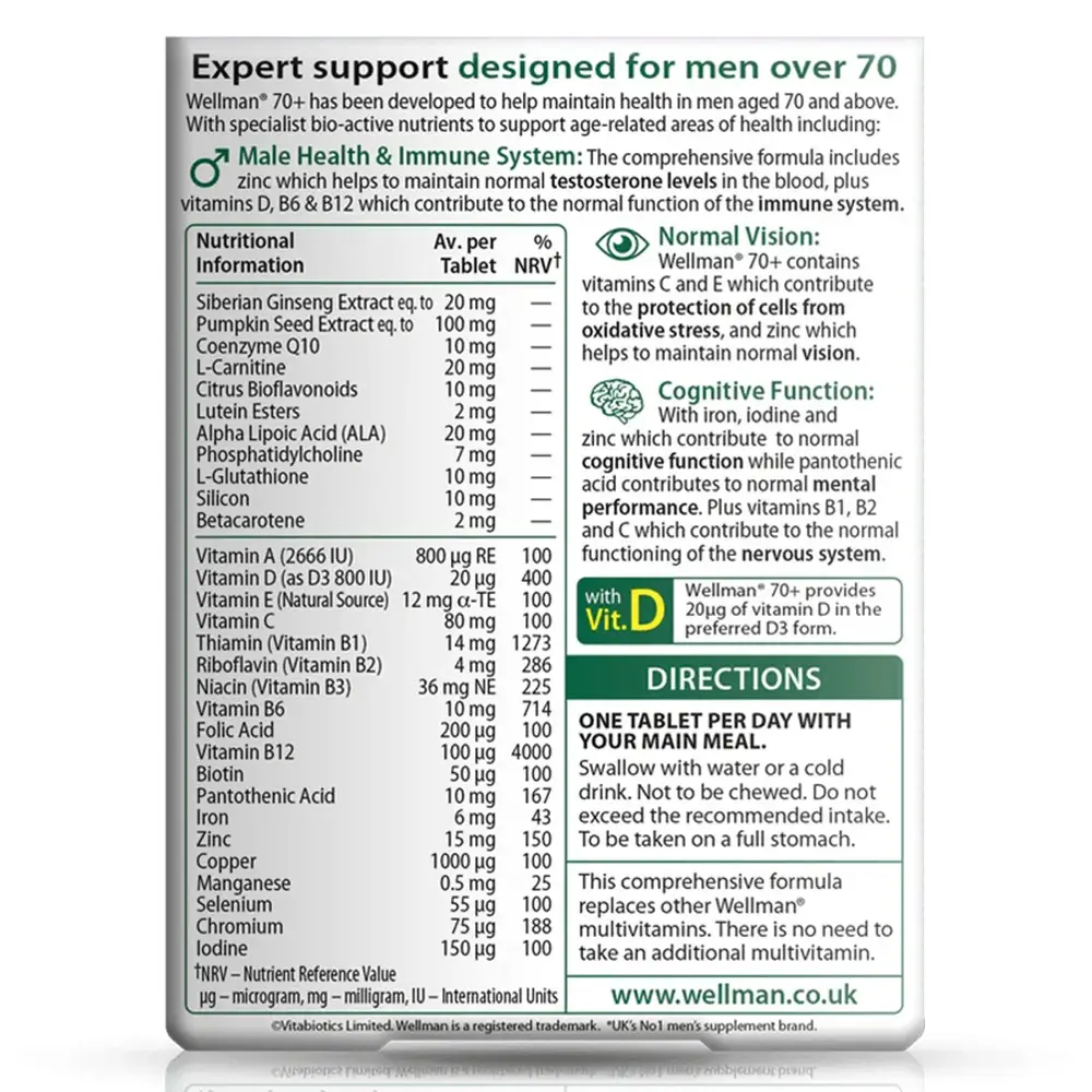 Vitabiotics Wellman 70+ (30 tabletter) - Billede 2