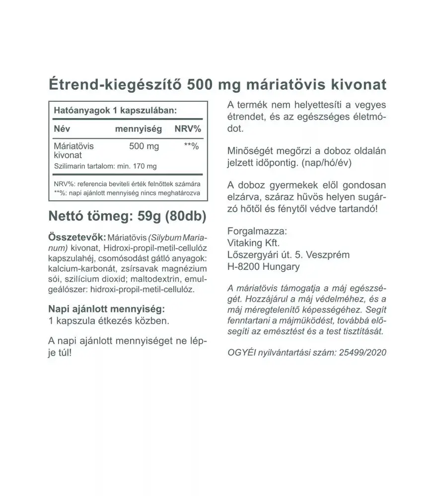 Vitaking Mælkebolle-ekstrakt 500 mg (80 kapsler) - Billede 2