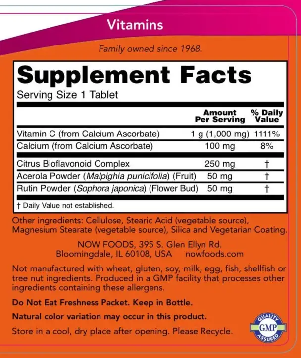 Vitamin C-1000 Complex – Bufret med 250mg Bioflavonoider – 180 tab - Billede 2