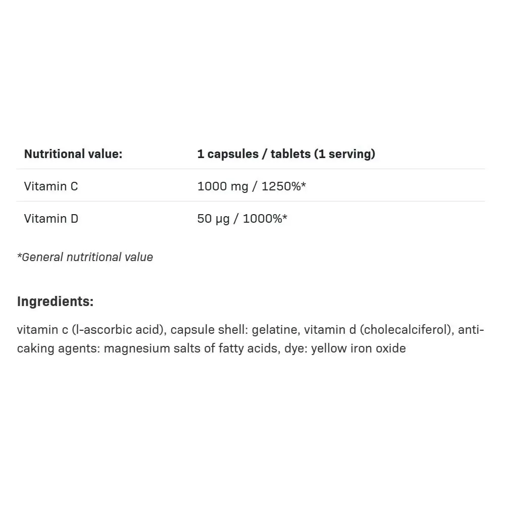 Vitamin C 1000 + D3 – 30 kapsler - Billede 2
