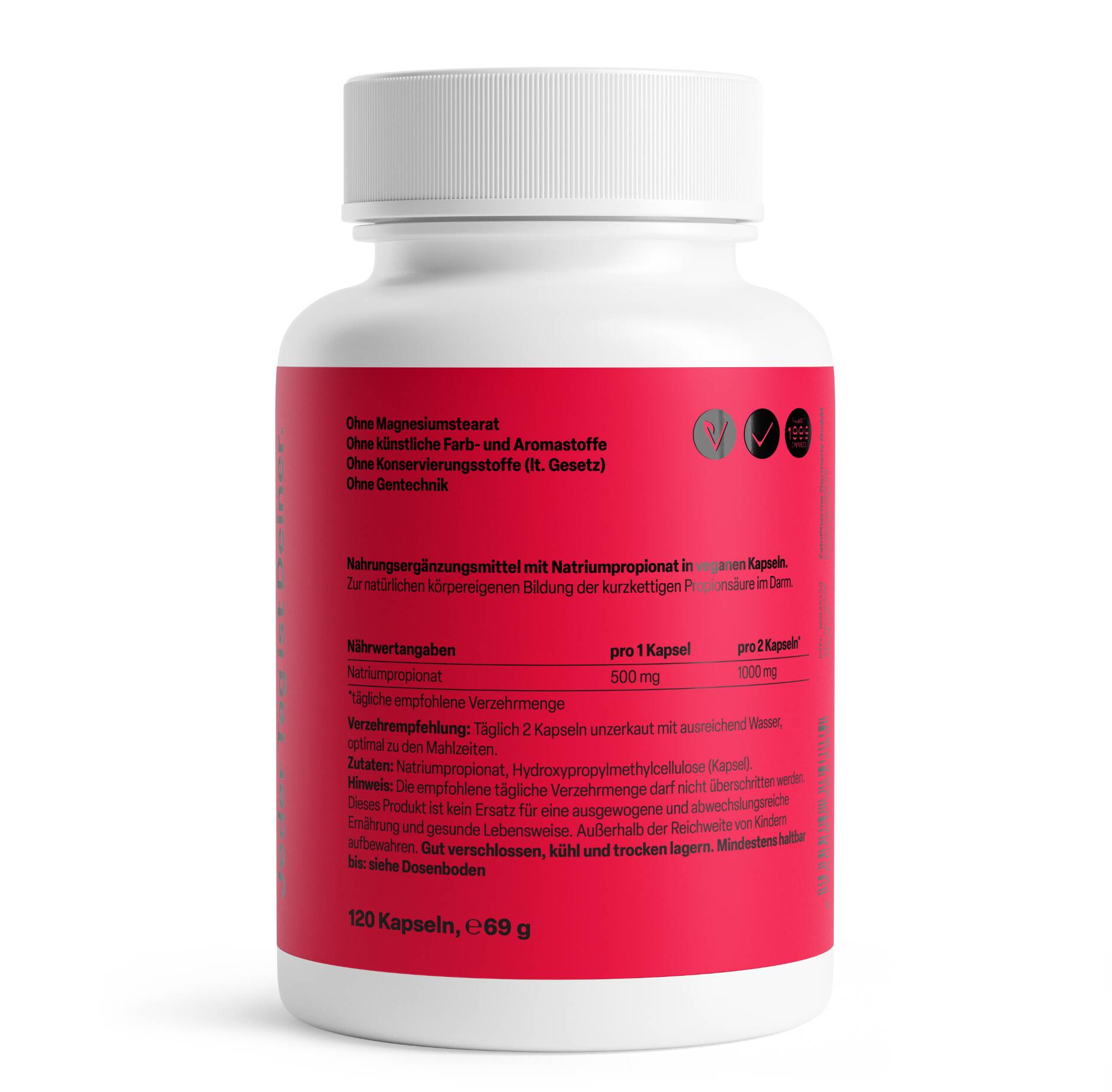 Zein Pharma – Propionsyre, 500mg – 120 kapsler - Billede 3